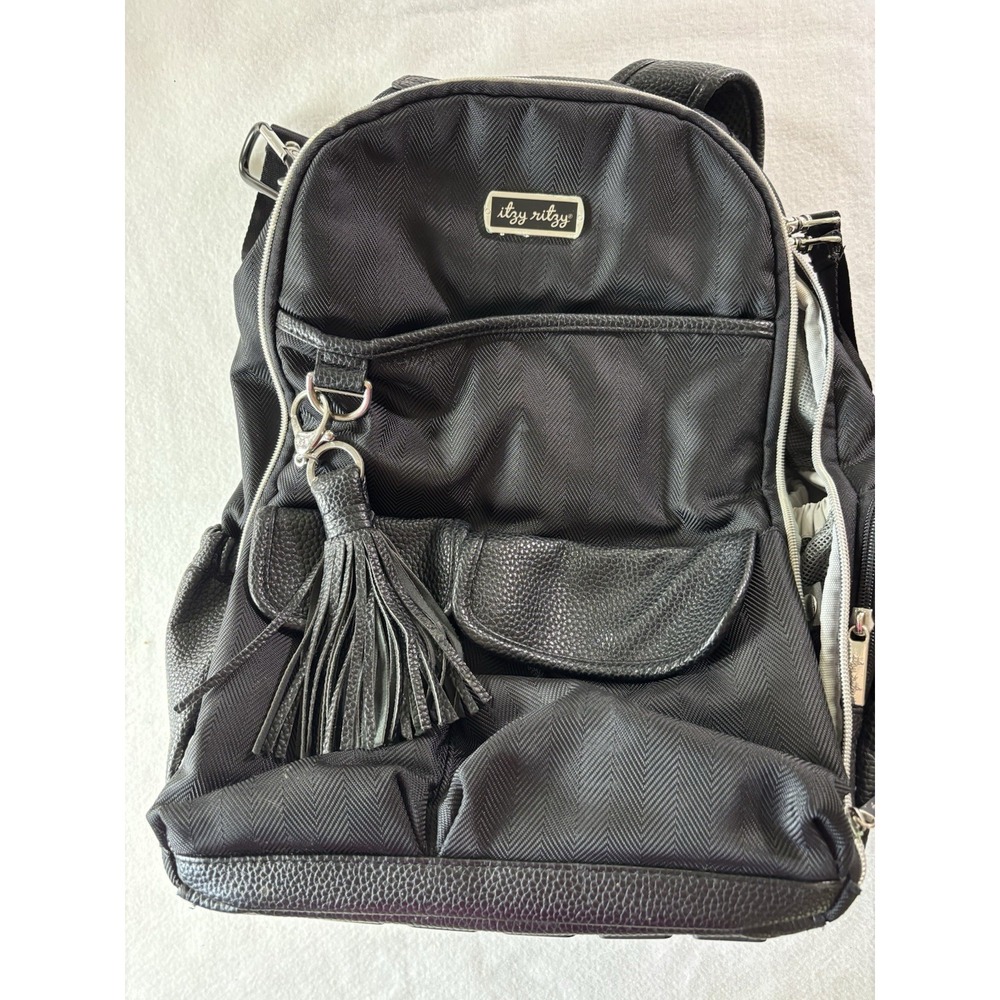 Itzy Ritzy Boss Backpack Diaper Bag Jetsetter Black Vegan Leather Dust Bag